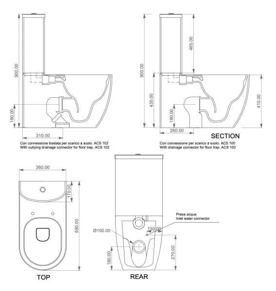 Чаша напольного унитаза биколор GSG Ceramic Design Like LKMBLBI000/002P, White/Black Shiny