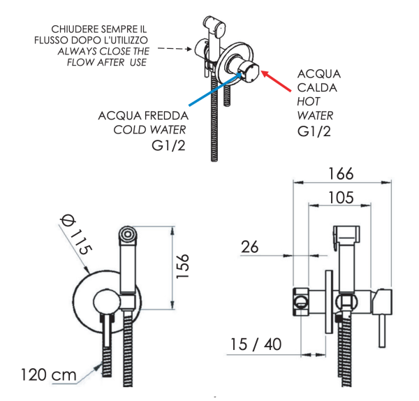 Гигиенический душ со смесителем Remer X Style X65WDO, золото глянцевое