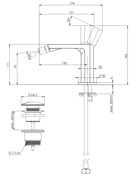Смеситель для биде Remer Ottagono ON20CCGM, оружейная сталь PVD