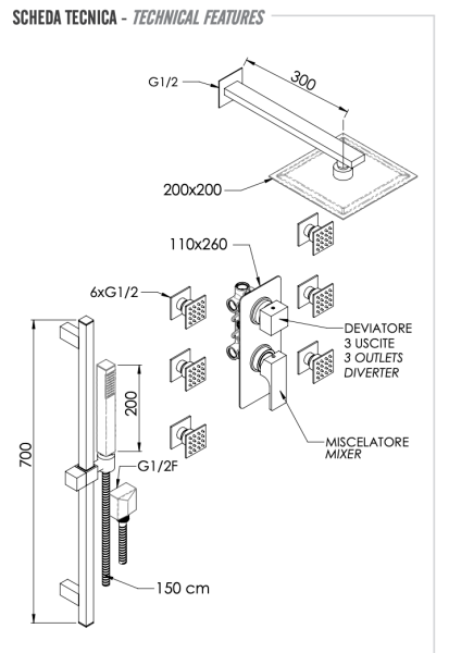 Комплект: Душевая система Remer Absolute AU93S01UFS20