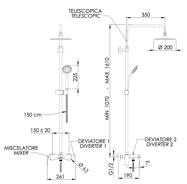 Душевая система с изливом Mariani Artic B00260ATATA20