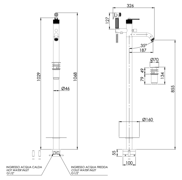 Смеситель для ванны Daniel Brooklyn BY678DP, золото брашированное