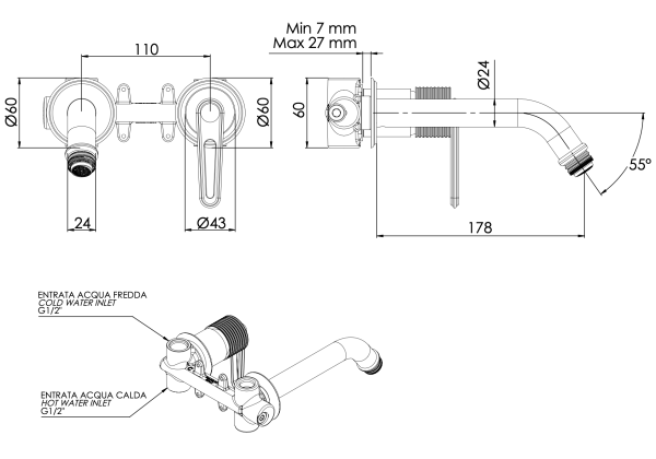 Смеситель для раковины Daniel Brooklyn BY632PDP, золото брашированное