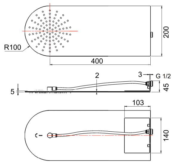 Верхний душ настенный 50x20 см Remer 350UFMX
