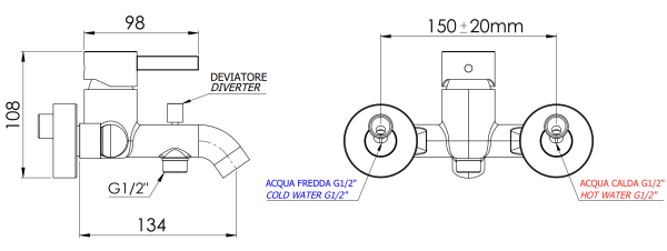 Смеситель для ванны Remer Metrica MC05BR, бронза масляная