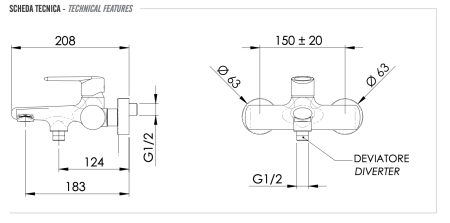 Смеситель для ванны Remer Vanity V05NO, черный матовый