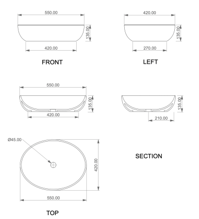 Раковина накладная биколор 55x42 см GSG Ceramic Design Easy EALAVOV55BI000/032, White/Cipria Matt