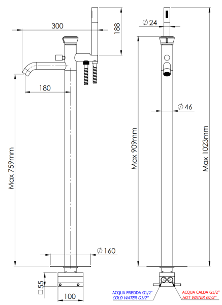 Смеситель для ванны Remer Element ET08BO, белый матовый