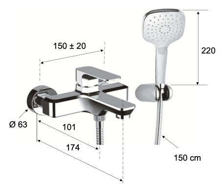 Смеситель для ванны Daniel Tiara TA61015, чёрный матовый