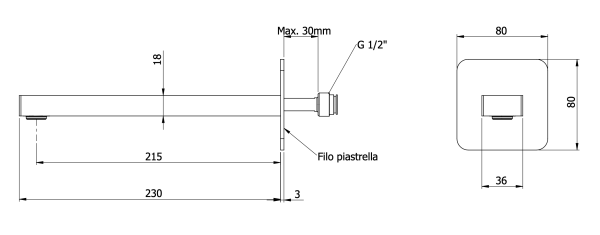Излив настенный 23 см Remer Slash 91SLLNO, черный матовый