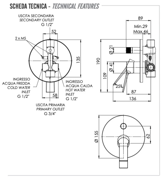 Смеситель для душа Remer Slash SL09HNO, черный матовый
