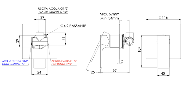 Смеситель для душа Mariani Rebel B14179RE, черный матовый