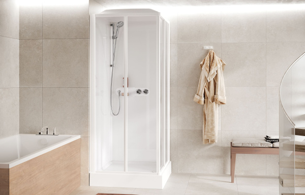 Душевая кабина 90х90x226 см, Standard с крышей, термостат, стекла прозрачные, цвет белый глянцевый Novellini Media Glass CM01RA90TF-1AA 