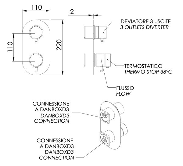 Смеситель термостатический для душа Daniel Suvi Thermo ST20612D3KBDP, золото брашированное