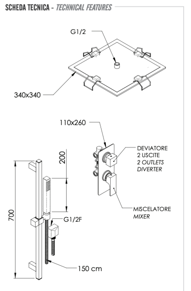 Комплект: Душевая система Remer Absolute AU92S01EFS34