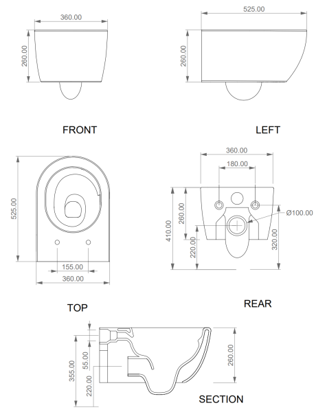 Чаша подвесного унитаза со смывом Eco Clean (торнадо) и креплением GSG Ceramic Design Like RULKWCSOEC000FI, белый глянцевый