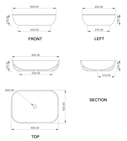 Раковина накладная 60x42 см GSG Ceramic Design Easy EALAVRE60000, белый глянцевый