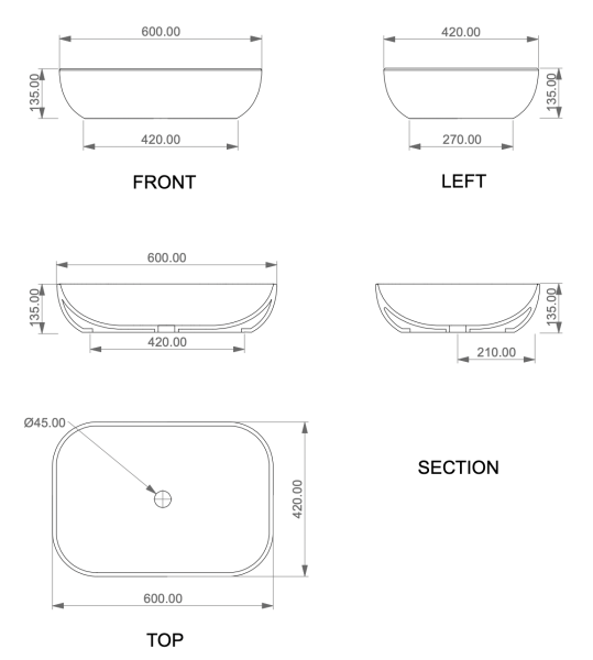 Раковина накладная 60x42 см GSG Ceramic Design Easy EALAVRE60021, пепел