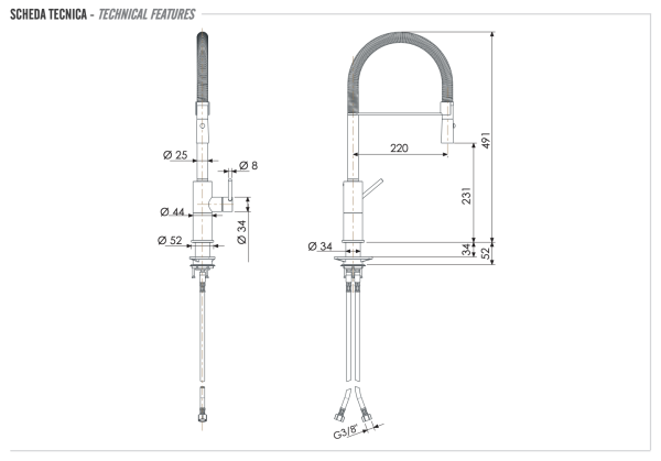 Смеситель для кухни Remer X Style INOX SSX543, нержавеющая сталь