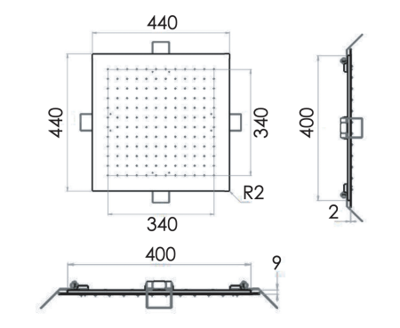 Верхний душ потолочный 44 см Remer 357EFS44NO, черный матовый