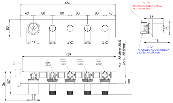 Смеситель для душа Remer Chrono CH98D4RP, медь брашированная