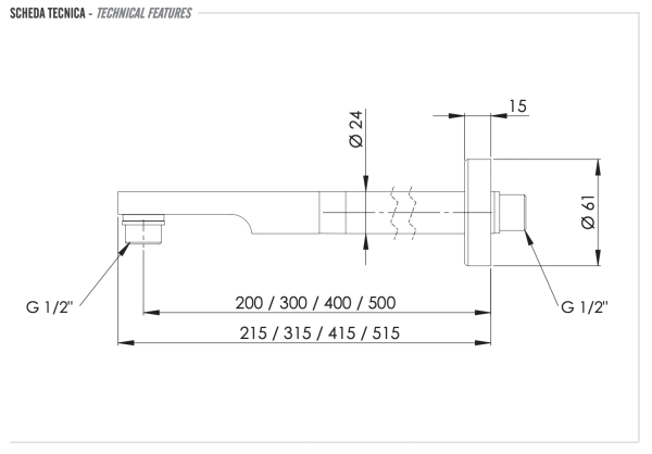 Кронштейн для верхнего душа 40 см Remer 348N40RP, медь брашированная