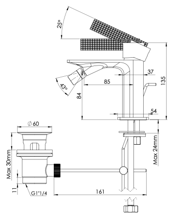 Смеситель для биде Daniel Club ANC604XV, сталь