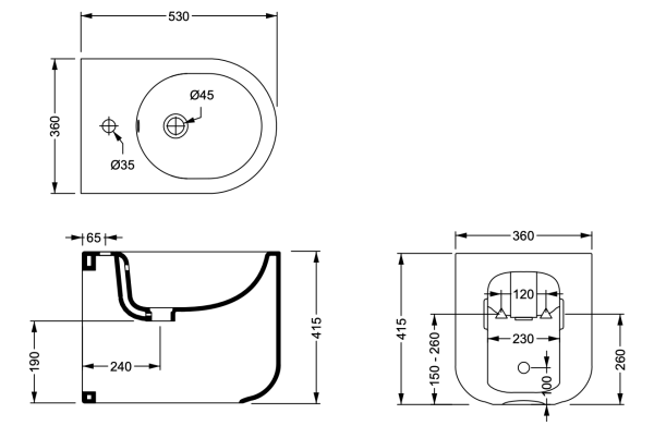 Биде приставное GSG Ceramic Design Petra PEBI01039, Rosa Glossy