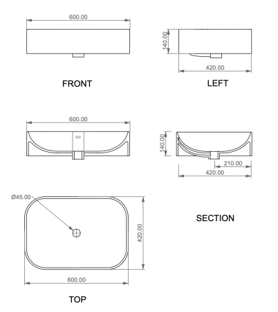 Раковина накладная 60x42 см GSG Ceramic Design Easy EALAVTP60000, белый глянцевый