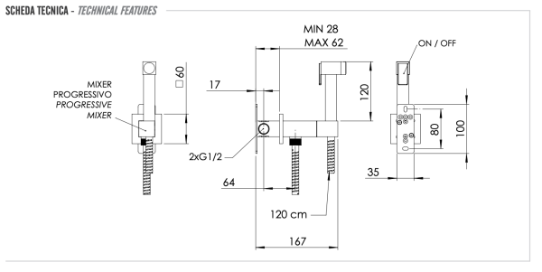 Гигиенический душ со смесителем Remer Absolute Q64XV, сталь