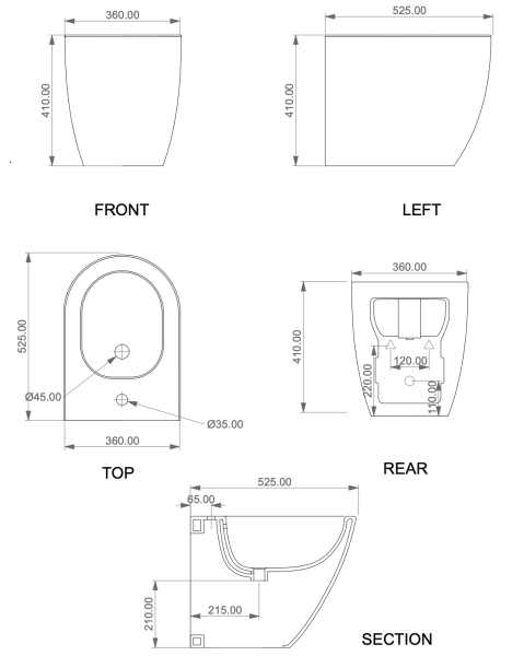Биде приставное GSG Ceramic Design Like LKBI01000, белый глянцевый