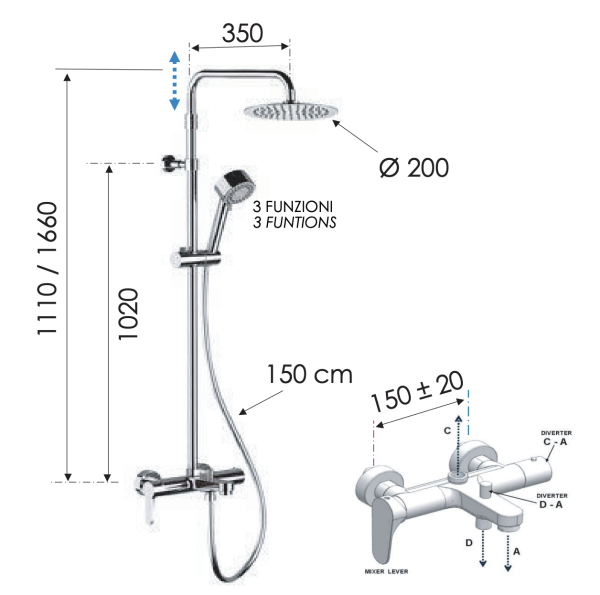 Душевая система с изливом Remer Winner W34AUFM20