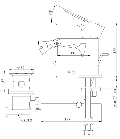 Смеситель для биде Mariani Kali A14493KL12, черный матовый