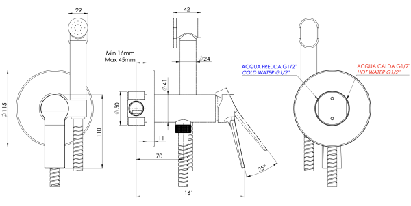 Гигиенический душ со смесителем Remer Slash SL65WBG, золото брашированное