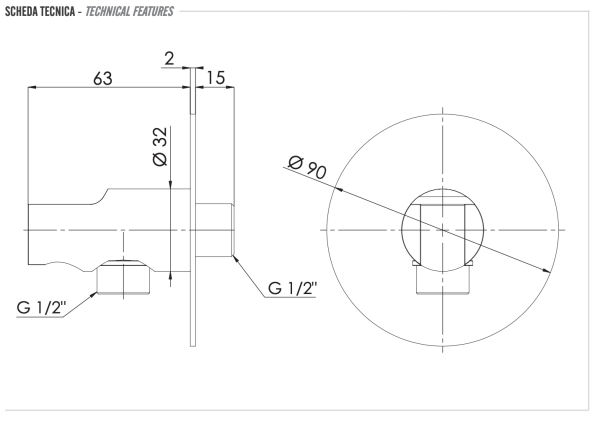 Держатель ручного душа с подключением шланга Remer 337XRP, медь брашированная