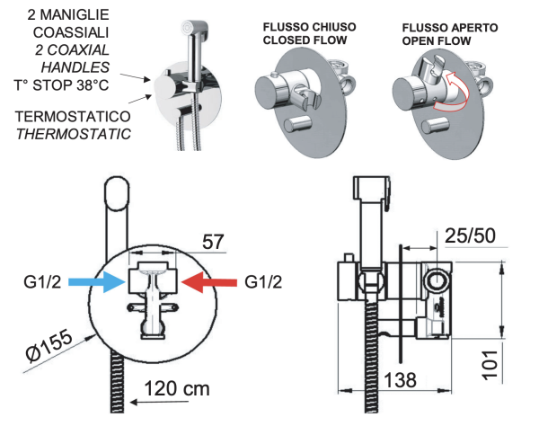 Гигиенический душ с термостатическим смесителем Remer Elegance NT60W