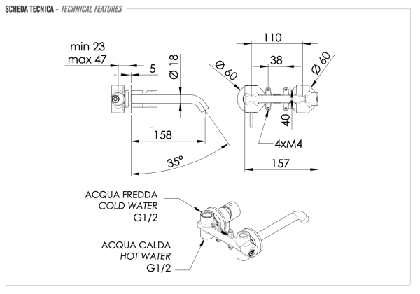 Смеситель для раковины Remer X Style INOX SSX15P, нержавеющая сталь