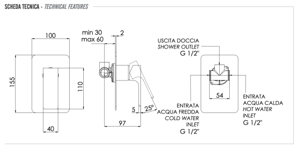 Смеситель для душа Remer Absolute AU30VO, состаренная латунь