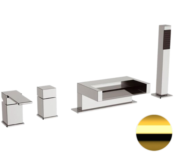 Смеситель для ванны Remer Qubika Cascata QC06DO, золото глянцевое