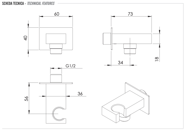 Держатель ручного душа с подключением шланга Remer 337WNO, черный матовый