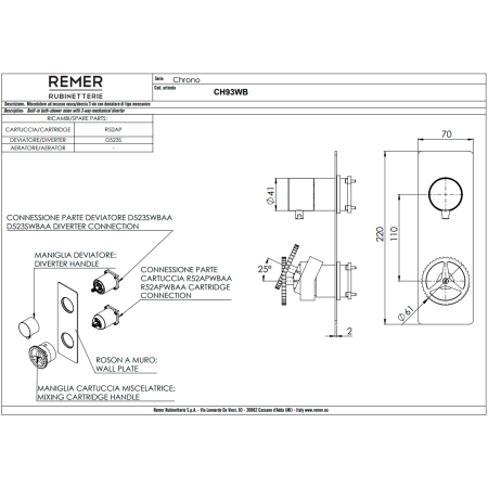 Смеситель для душа Remer Chrono CH93WB, хром