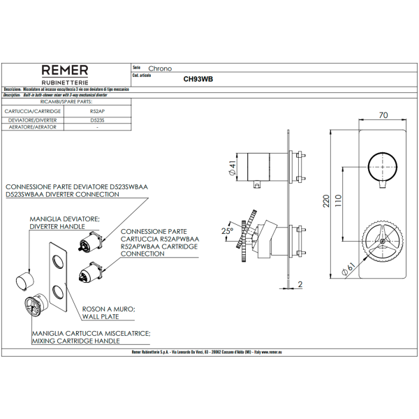 Смеситель для душа Remer Chrono CH93WB, хром