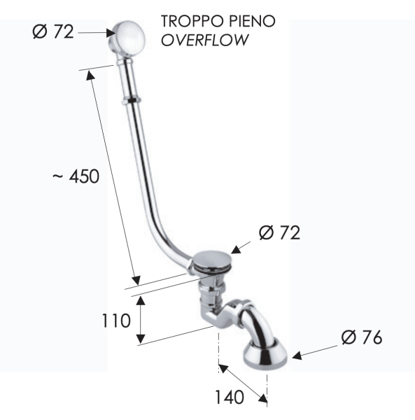 Слив-перелив click-clack для ванны Remer 96LICCDO, золото глянцевое