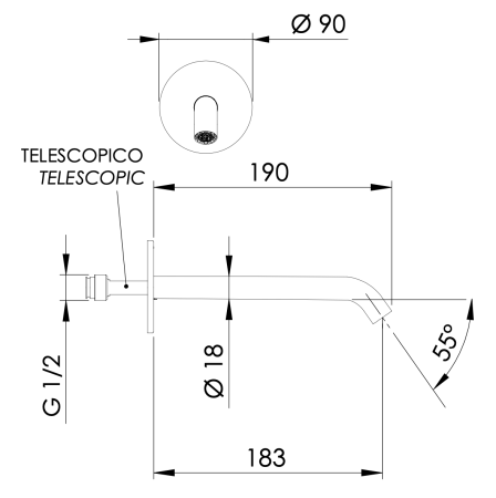 Излив настенный 19 см Daniel Tokyo TK4704BLDP, золото брашированное