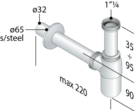 Cифон 1 1/4" OMP Tea 19.211.5, хром