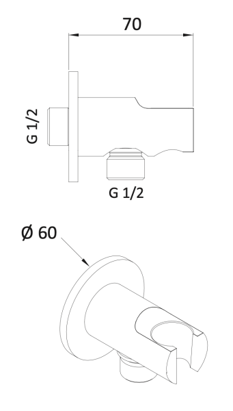Держатель ручного душа с подключением шланга Mariani U00242MN00