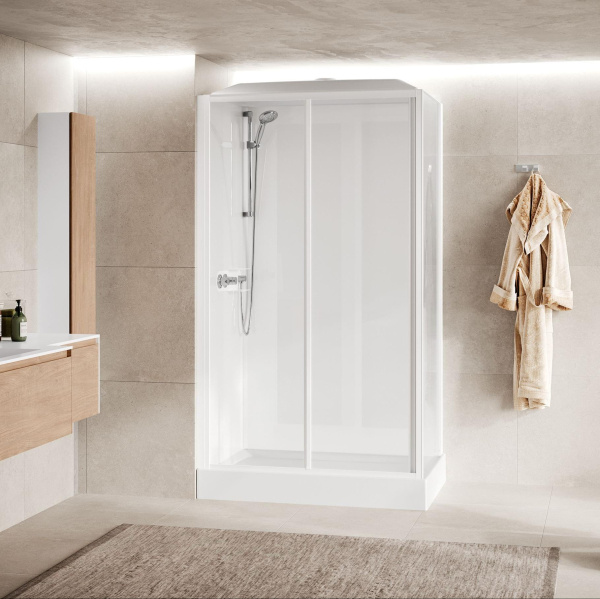 Душевая кабина 120х80x226 см, Standard с крышей, термостат, стекла прозрачные, цвет белый глянцевый Novellini Media Glass CM01R2P120TF-1AA