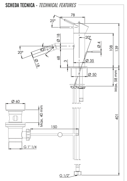 Смеситель для биде Remer X Style X20LCFP, черный брашированный хром