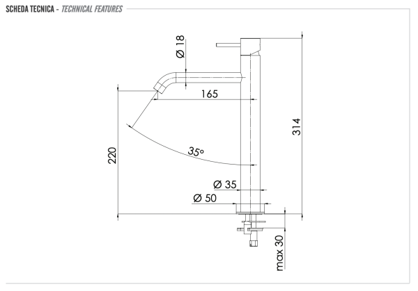 Смеситель для раковины Remer X Style INOX SSX12LXL, нержавеющая сталь
