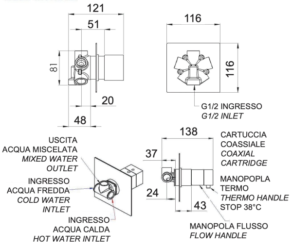 Смеситель термостатический для душа Remer Q-Elegance QT95C
